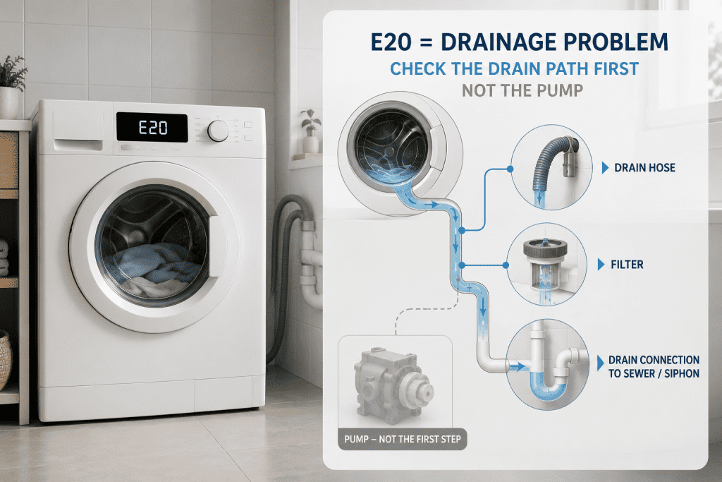 Ошибка E20 как проблема слива воды