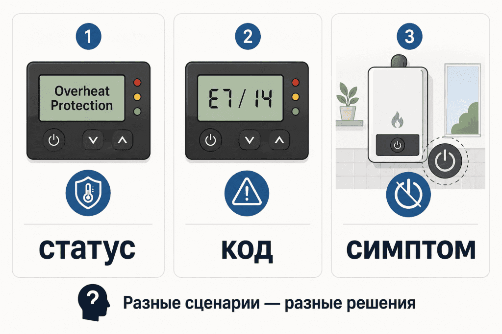 Статус, код и симптом требуют разных шагов