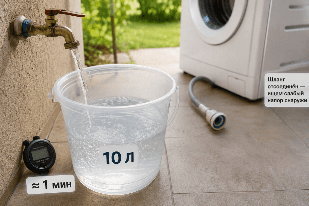 Проверка напора воды ведром