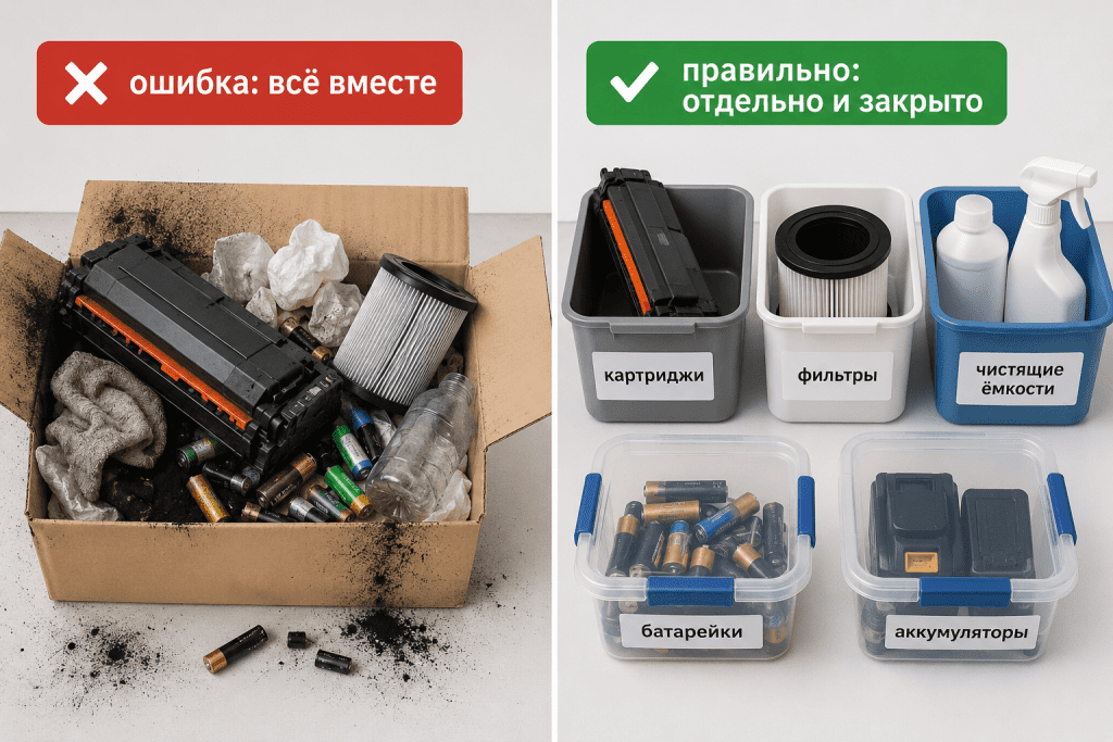 расходники нельзя смешивать с обычным мусором