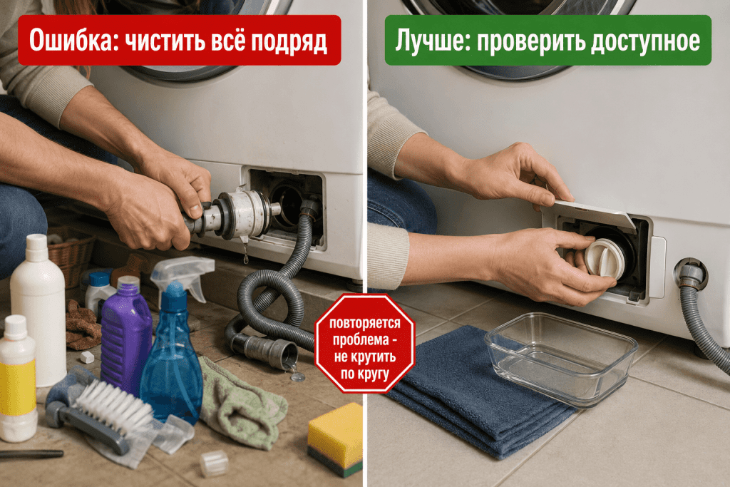 Ошибки ухода за фильтрами и сливом