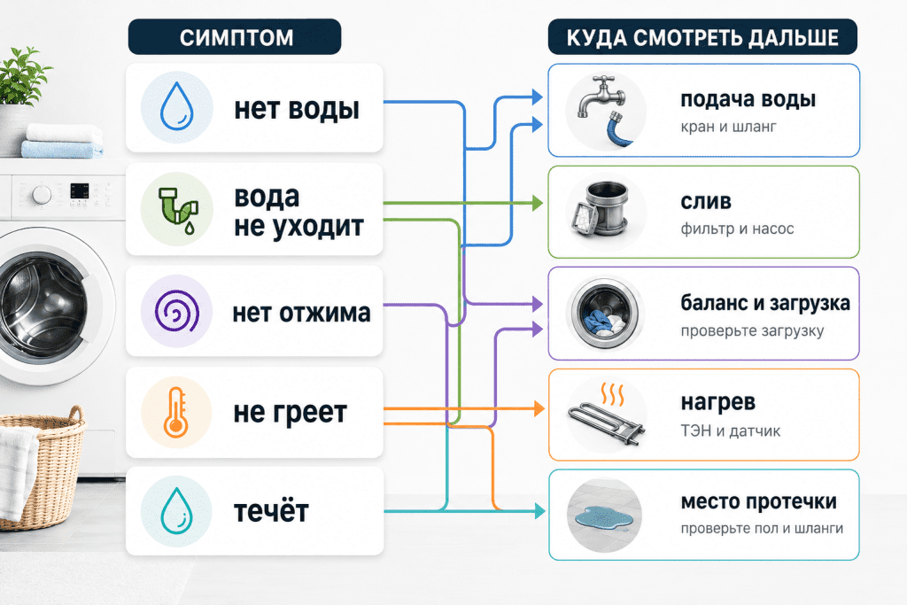 Симптомы ведут к разным зонам проверки