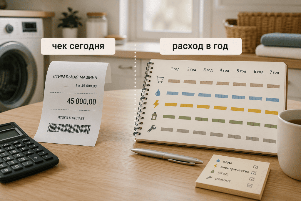 Сравнение чека за стиральную машину и годовой доли расходов на срок владения