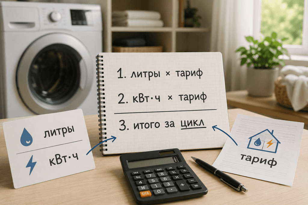 Расчёт стоимости одной стирки по расходу воды, водоотведению и электричеству