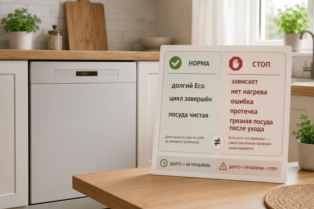 Признаки, при которых долгий цикл посудомоечной машины уже не похож на норму