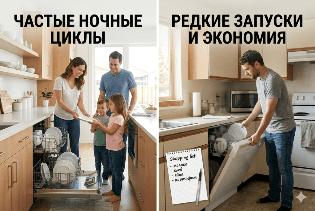 Сравнение двух сценариев выбора посудомоечной машины с автооткрыванием и без него