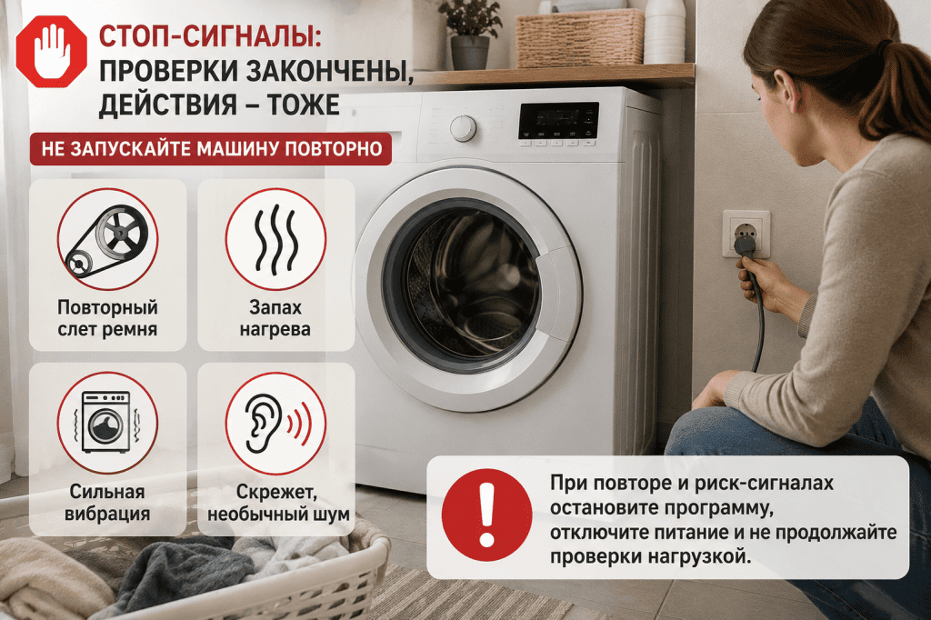 Повторный слет ремня, запах гари и сильная вибрация — граница самостоятельных проверок