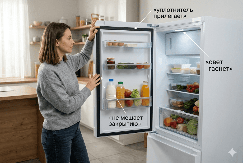 Безопасная проверка Door Alarm без разборки: убрать препятствия, проверить уплотнитель и свет