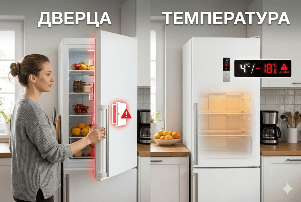 Различие между Door Alarm и температурным предупреждением на холодильнике