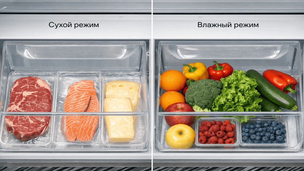 Сухой и влажный режимы для разных продуктов