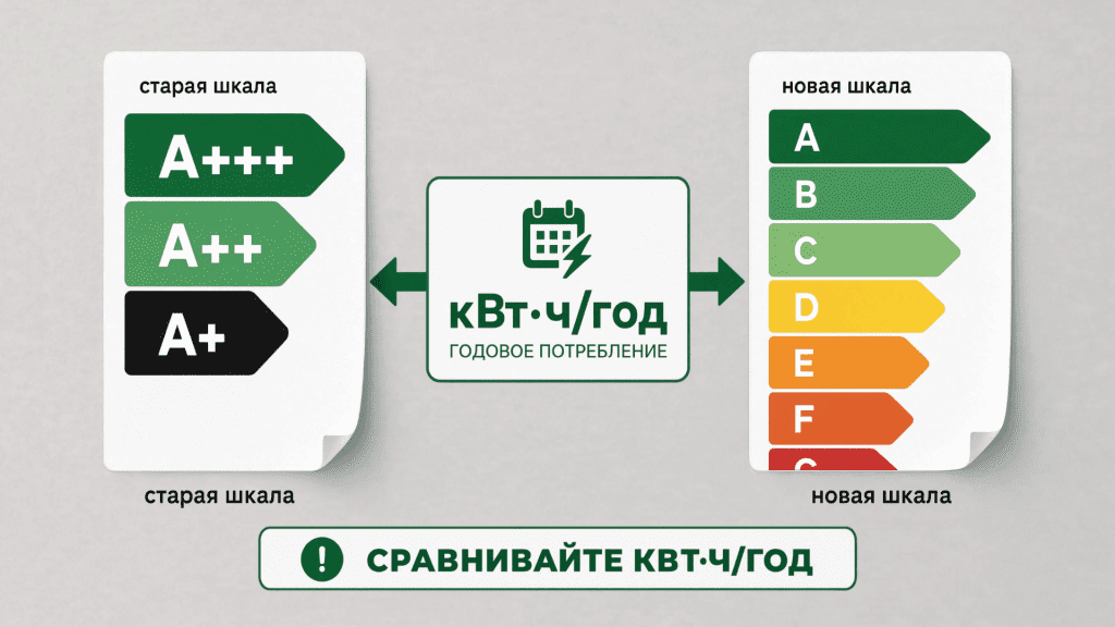 Разные шкалы сравниваются через годовое потребление энергии