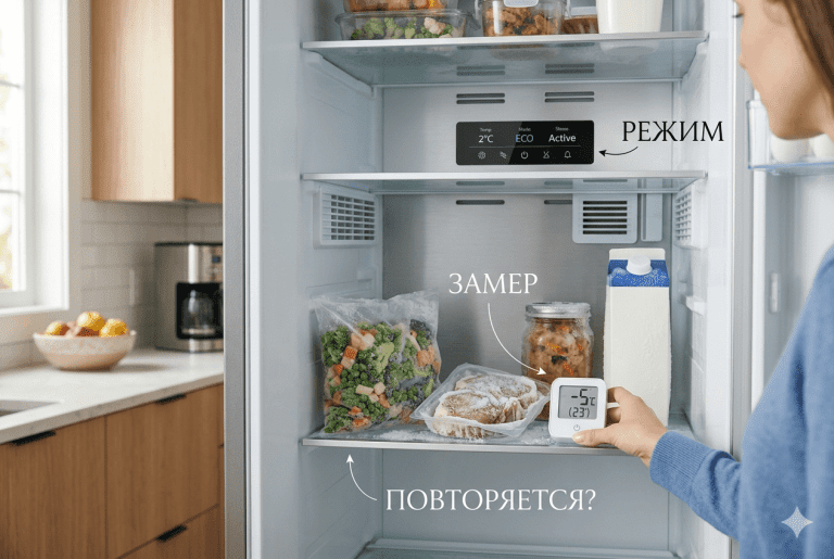 Холодильник перемораживает продукты: безопасная диагностика начинается с температуры, режима, размещения продуктов и признаков повторяемости