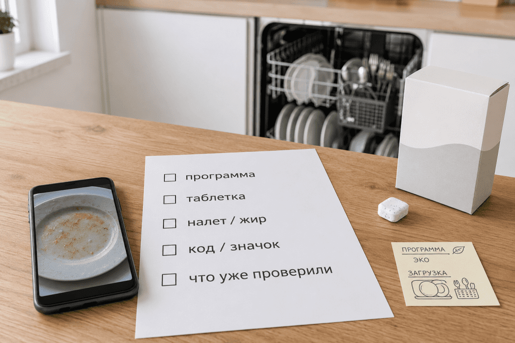 Подготовленные данные для мастера по проблеме плохой мойки в посудомоечной машине