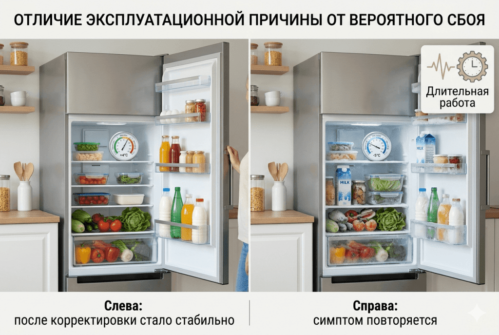 Сравнение двух сценариев: после корректировки продукты больше не замерзают или перемораживание повторяется при нормальных условиях