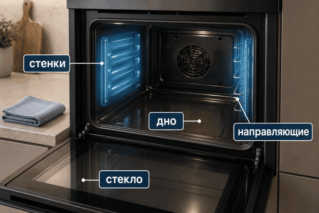 Зоны духовки, которые всё равно моют вручную