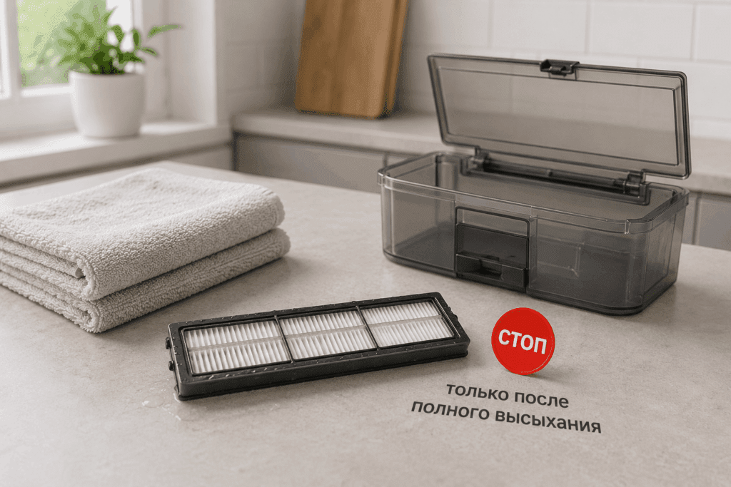 Влажный фильтр нельзя ставить обратно
